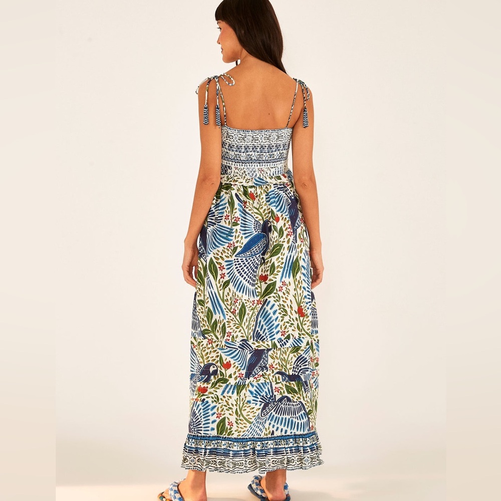 Off White Macaw Flight Smocked Maxi Dress FARM Rio - Picture 4 of 6